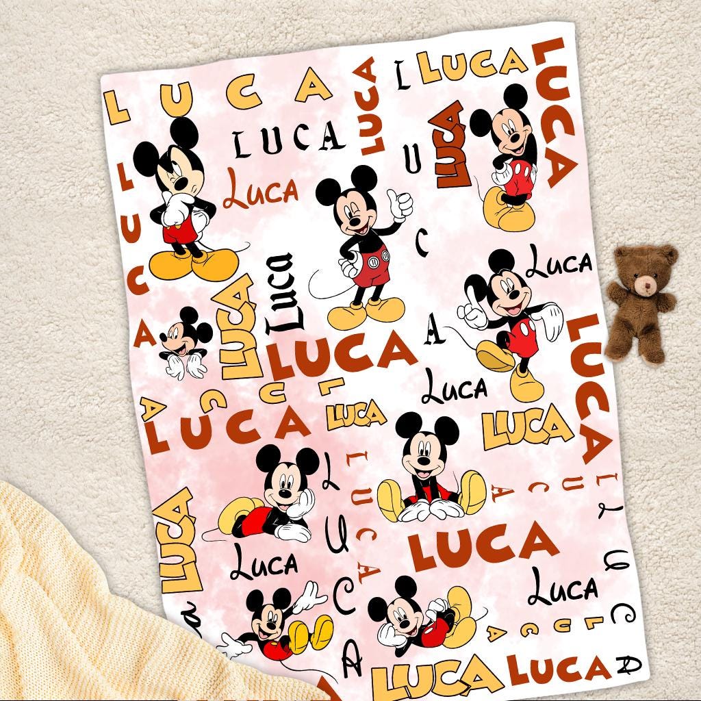 Personalized Mickey Baby Blanket, Custom Name Mickey Baby Kids Name Blanket, Disney Mickey Blanket, Disney Trip Birthday Gift For Boy Girl