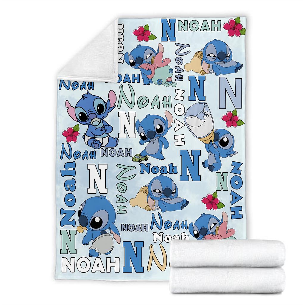 Personalized Baby Lilo Stitch Blanket, Custom Name Stitch Baby Kids Name Blanket, Stitch Blanket, Disney Trip Birthday Gift For Boy Girl