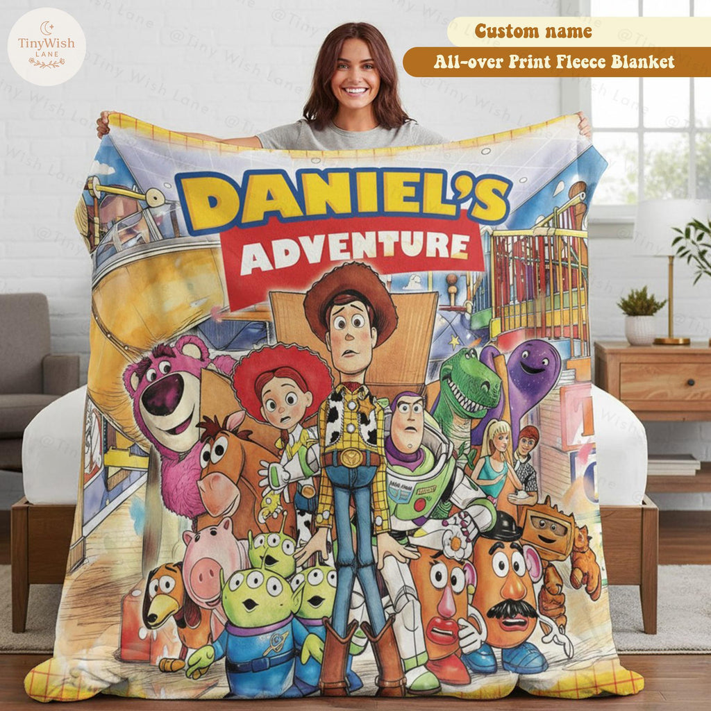 Custom Name Disney Toy Story Blanket, Woody Buzz Lightyear Jessie Blanket, Personalized Toy Story 5 Blanket, Toy Story 5 Gift for Boy, Girl