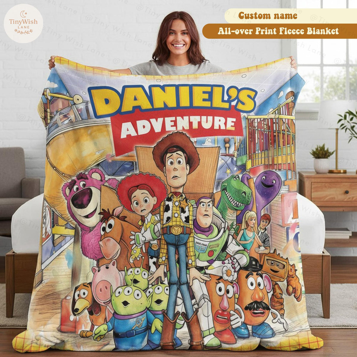 Custom Name Disney Toy Story Blanket, Woody Buzz Lightyear Jessie Blanket, Personalized Toy Story 5 Blanket, Toy Story 5 Gift for Boy, Girl