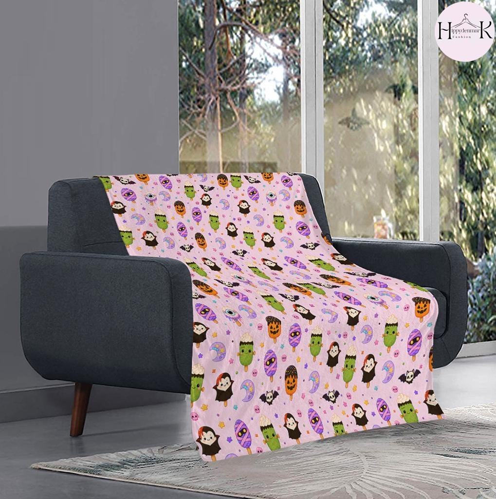 Cute Spooky Popsicle Throw Blanket, Summerween Blanket, Ghost Ice Cream Halloween Blanket, Kids Halloween Gift, Cozy Plush Blanket