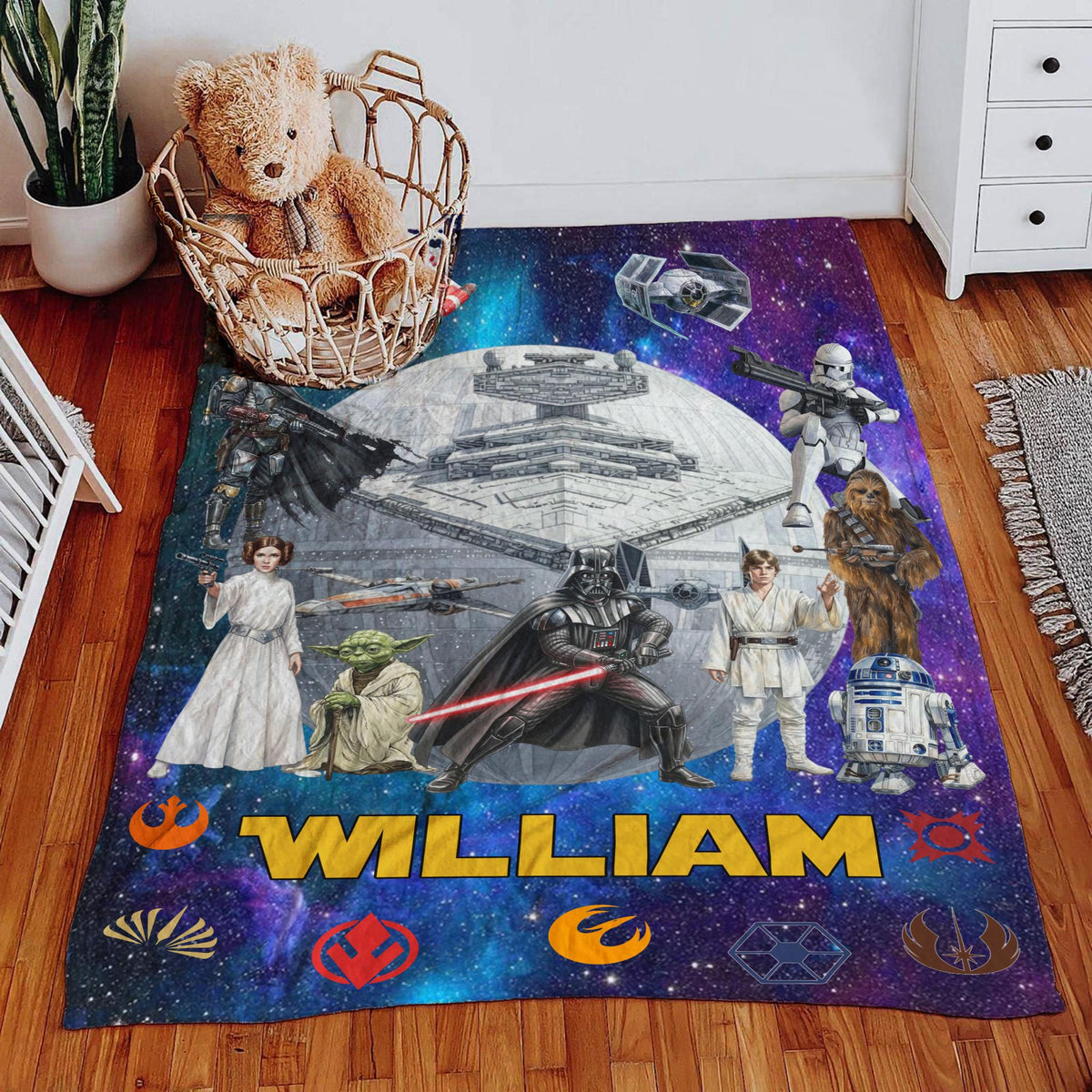 Personalized Star Wars Blanket, Custom Name Galaxy Throw Blanket,Birthday Gift for Boys Kids Movie Fan Gift Cute Yoda Darth Vader Room Decor