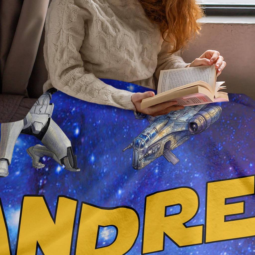 Personalized Star Wars Blanket, Custom Name Blanket Boys Birthday Gift,Custom Sci Fi Blanket For Kids Galaxy Fleece Blanket Force Movie Gift