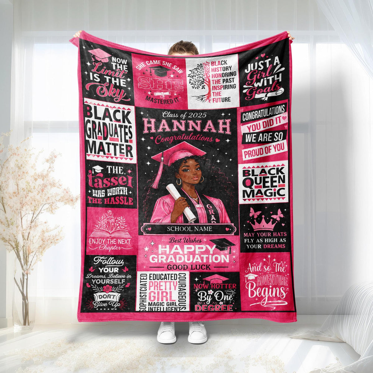 Black Nurse Girl Graduation Blanket, Custom College Graduate Gift for Her, African American Class of 2026 Throw Blanket