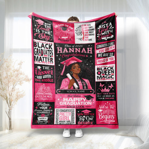 Black Nurse Girl Graduation Blanket, Custom College Graduate Gift for Her, African American Class of 2026 Throw Blanket