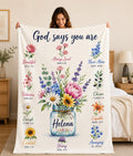 God Says You Are Floral Blanket Christian Gift for Women Custom Name Faith Gift