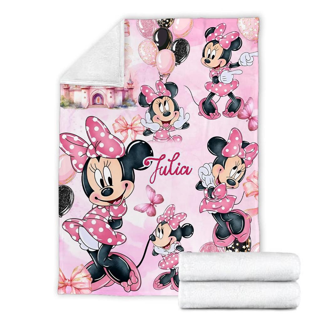Personalized Disney Minnie Mouse Blanket, Custom Name Cartoon Movie Fleece Blanket, Magical Girl Nursery Decor Gift 2026, Baby Blanket