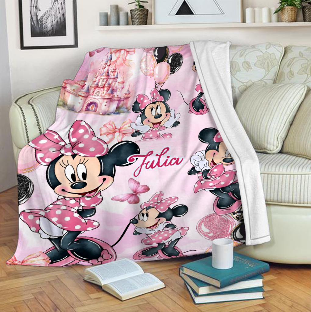 Personalized Disney Minnie Mouse Blanket, Custom Name Cartoon Movie Fleece Blanket, Magical Girl Nursery Decor Gift 2026, Baby Blanket