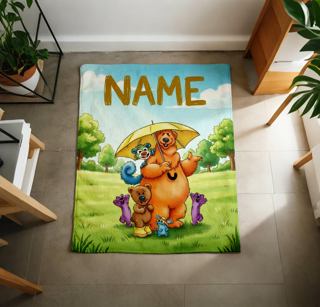 Personalized Bear Big Blue House Blanket, Soft Plush Throw, Custom Name Kids Gift