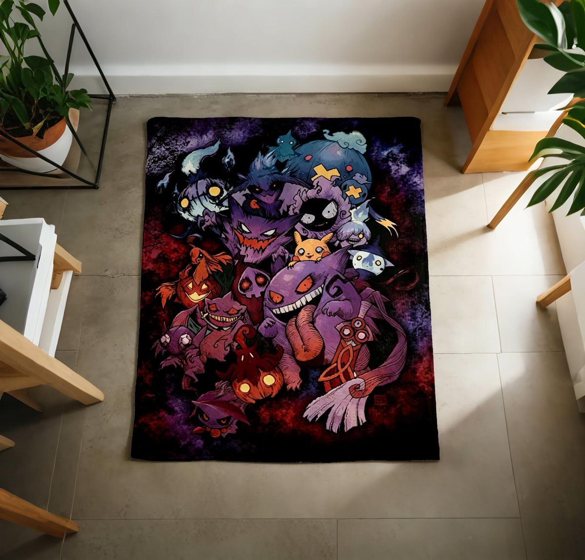 Spooky Dark Galaxy Gengar Blanket Soft Throw, Retro Anime Throw, Nerdy Game Room Decor Gift