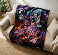 Spooky Dark Galaxy Gengar Blanket Soft Throw, Retro Anime Throw, Nerdy Game Room Decor Gift