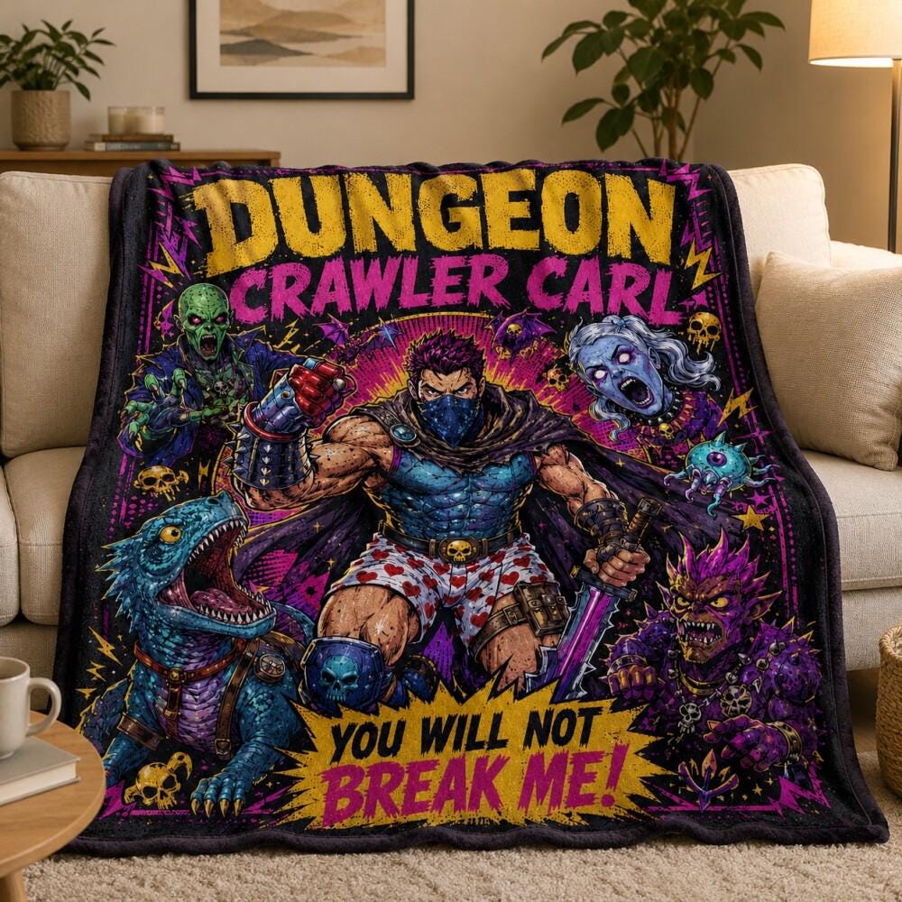 Dungeon Crawler Carl Goddamnit Donut Blanket, Princess Donut And Mongo Fleece Blanket, New Achievement, Bookish Throw For Bed Couch Sofa