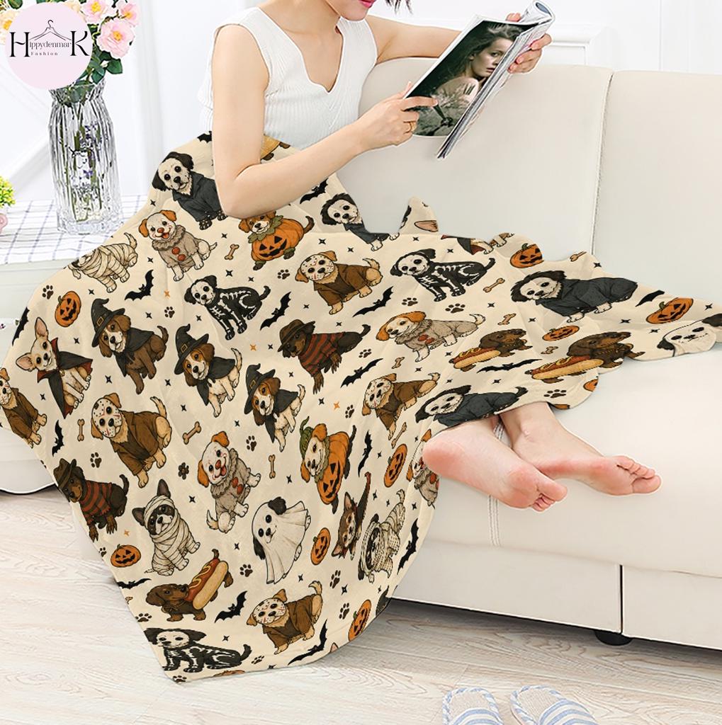 Just A Spooky Paw Blanket, Halloween Dog Throw, Cute Puppy Halloween Gift, Dog Mom Blanket, Retro Fall Decor, Soft Cozy Blanket