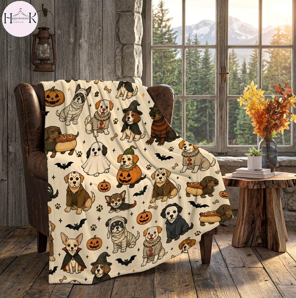 Just A Spooky Paw Blanket, Halloween Dog Throw, Cute Puppy Halloween Gift, Dog Mom Blanket, Retro Fall Decor, Soft Cozy Blanket