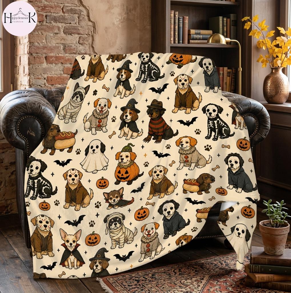 Just A Spooky Paw Blanket, Halloween Dog Throw, Cute Puppy Halloween Gift, Dog Mom Blanket, Retro Fall Decor, Soft Cozy Blanket