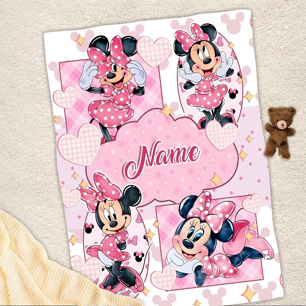 Custom Minnie Mouse Blanket for Girls, Personalized Pink Fleece Throw with Name, Cute Disney Nursery Decor, Toddler Birthday Gift