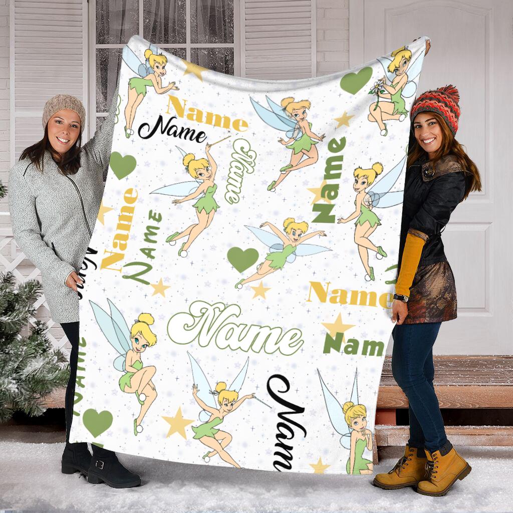 Custom Fairy Tinkerbell Blanket for Girls, Personalized Magic Fleece Throw with Name, Cute Pixie Nursery Decor, Birthday Gift for Kids