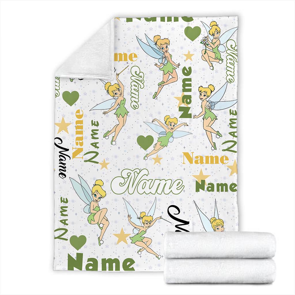 Custom Fairy Tinkerbell Blanket for Girls, Personalized Magic Fleece Throw with Name, Cute Pixie Nursery Decor, Birthday Gift for Kids