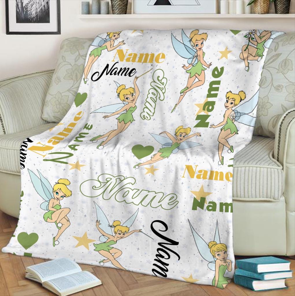 Custom Fairy Tinkerbell Blanket for Girls, Personalized Magic Fleece Throw with Name, Cute Pixie Nursery Decor, Birthday Gift for Kids