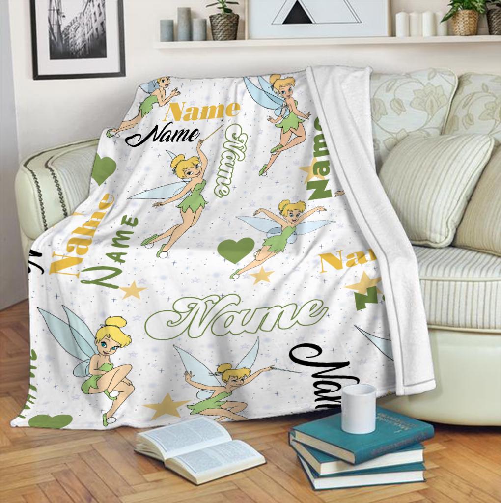 Custom Fairy Tinkerbell Blanket for Girls, Personalized Magic Fleece Throw with Name, Cute Pixie Nursery Decor, Birthday Gift for Kids