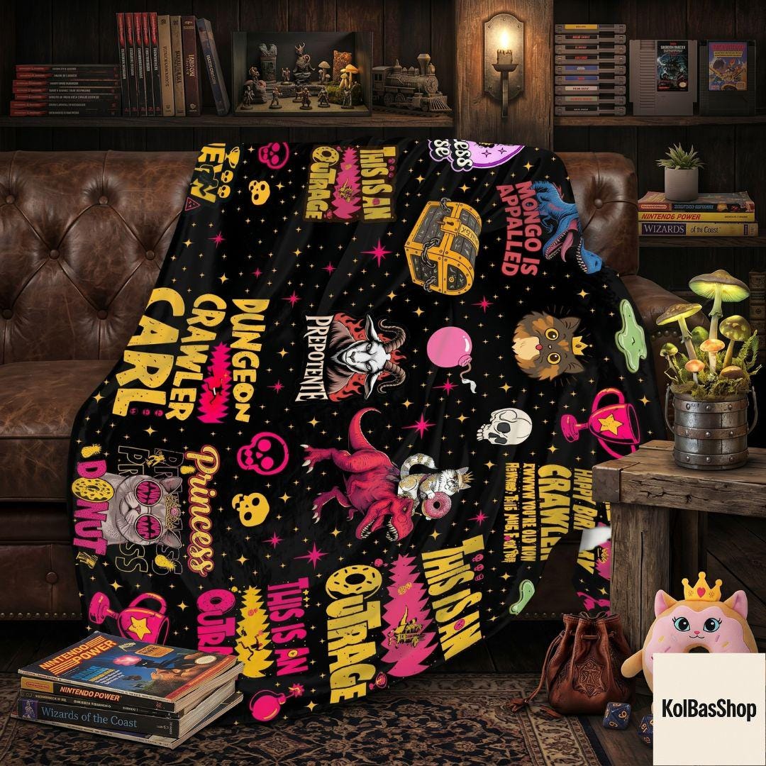 Dungeon Crawler Carl Blanket, Princess Donut Fleece Blanket, New Achievement Sherpa Blanket, Cozy Fantasy Book Lover Gift, Bedding Decor