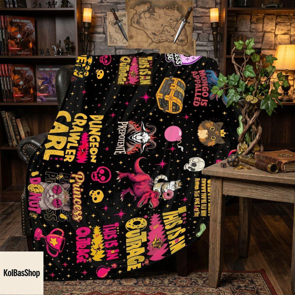 Dungeon Crawler Carl Blanket, Princess Donut Fleece Blanket, New Achievement Sherpa Blanket, Cozy Fantasy Book Lover Gift, Bedding Decor