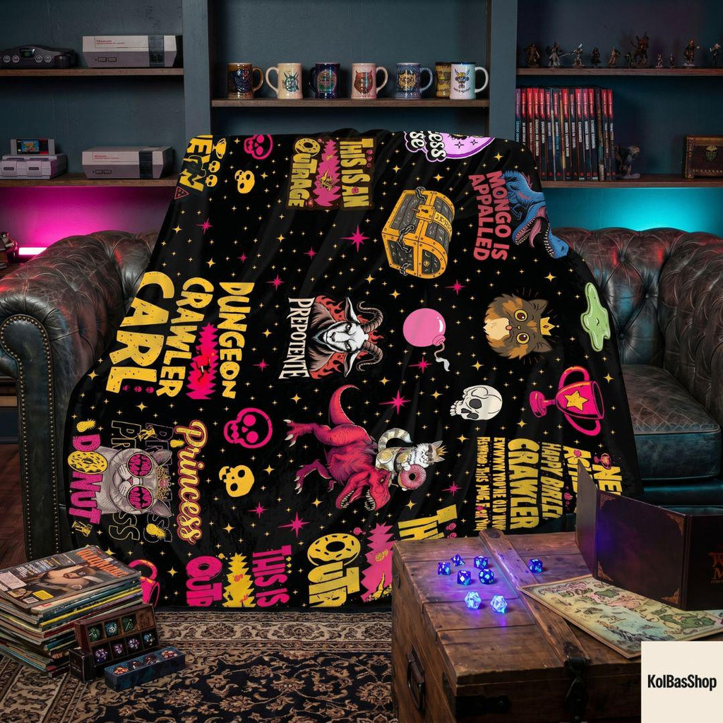Dungeon Crawler Carl Blanket, Princess Donut Fleece Blanket, New Achievement Sherpa Blanket, Cozy Fantasy Book Lover Gift, Bedding Decor