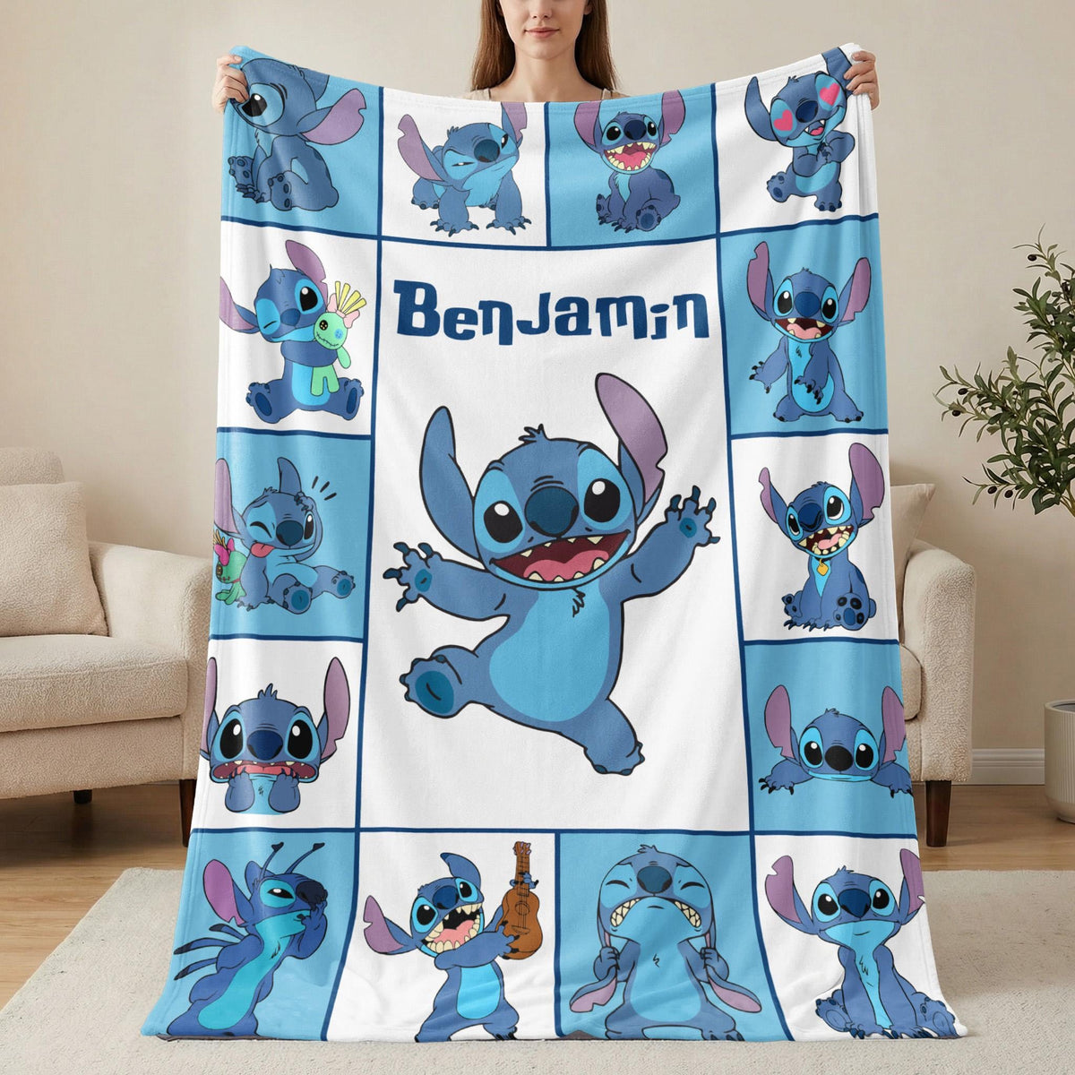 Personalized Stitch Blanket Custom Name | Lilo and Stitch Kids Gift | Disney Stitch Throw Blanket Birthday Present Cozy Soft Fleece Wrap Boy