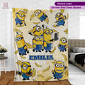 Personalized Cartoon Character Blanket, Custom Name Fleece Blanket, Kids Birthday Gift, Cute Yellow Character Throw, Cozy Blanket