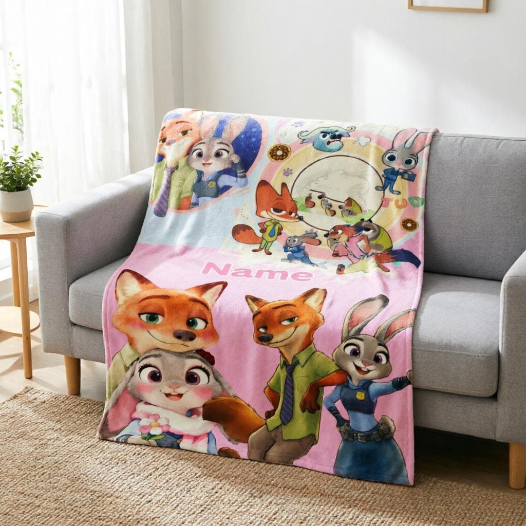 Zootopia Blanket Soft Throw, Personalized Custom Flannel Throw, Keepsake Gift for Kids & Cartoon Lovers