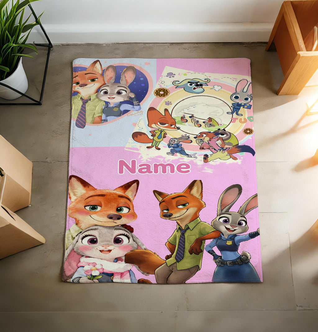 Zootopia Blanket Soft Throw, Personalized Custom Flannel Throw, Keepsake Gift for Kids & Cartoon Lovers