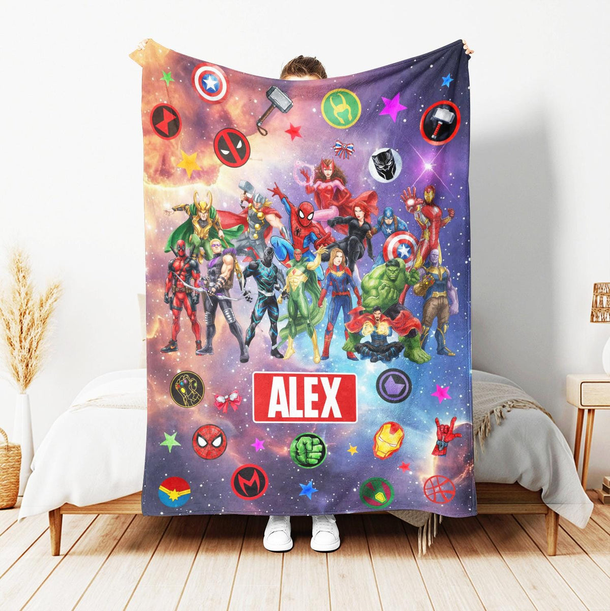 Personalized Marvel Avengers Blanket,Super Hero Blanket, Spiderman Ironman Hulk Deadpool Blanket, Marvel Fan Blanket,Disney Birthday Blanket