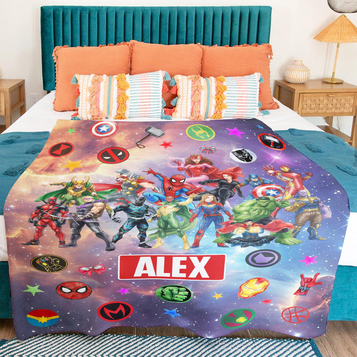Personalized Marvel Avengers Blanket,Super Hero Blanket, Spiderman Ironman Hulk Deadpool Blanket, Marvel Fan Blanket,Disney Birthday Blanket