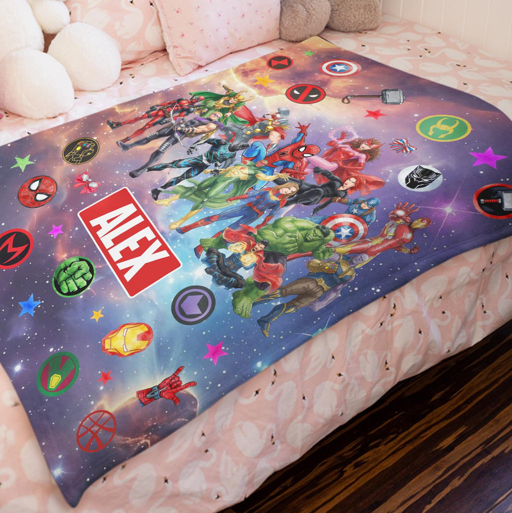 Personalized Marvel Avengers Blanket,Super Hero Blanket, Spiderman Ironman Hulk Deadpool Blanket, Marvel Fan Blanket,Disney Birthday Blanket