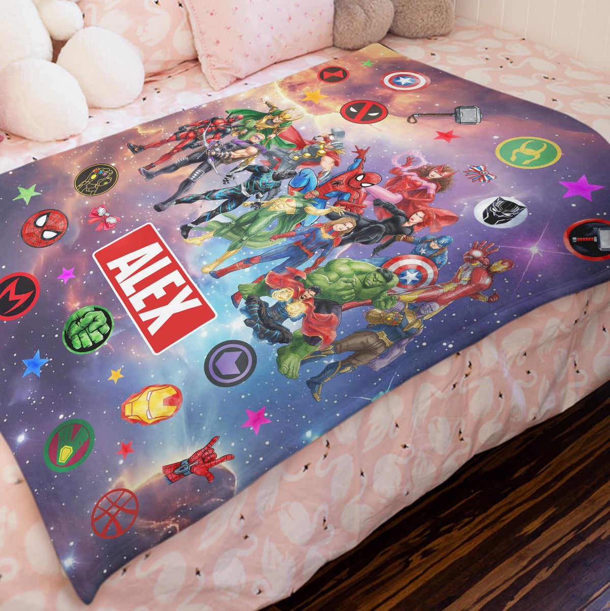 Personalized Marvel Avengers Blanket,Super Hero Blanket, Spiderman Ironman Hulk Deadpool Blanket, Marvel Fan Blanket,Disney Birthday Blanket