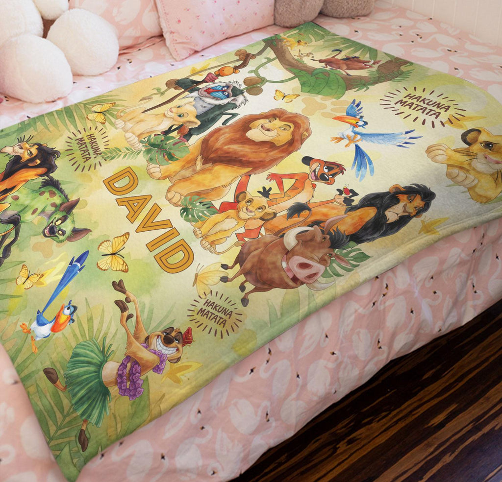 Custom Name Lion King Blanket, Personalized Simba Blanket for Kids Baby, Cute Birthday Gift for Boys Girls, Nursery Decor, Hakuna Matata