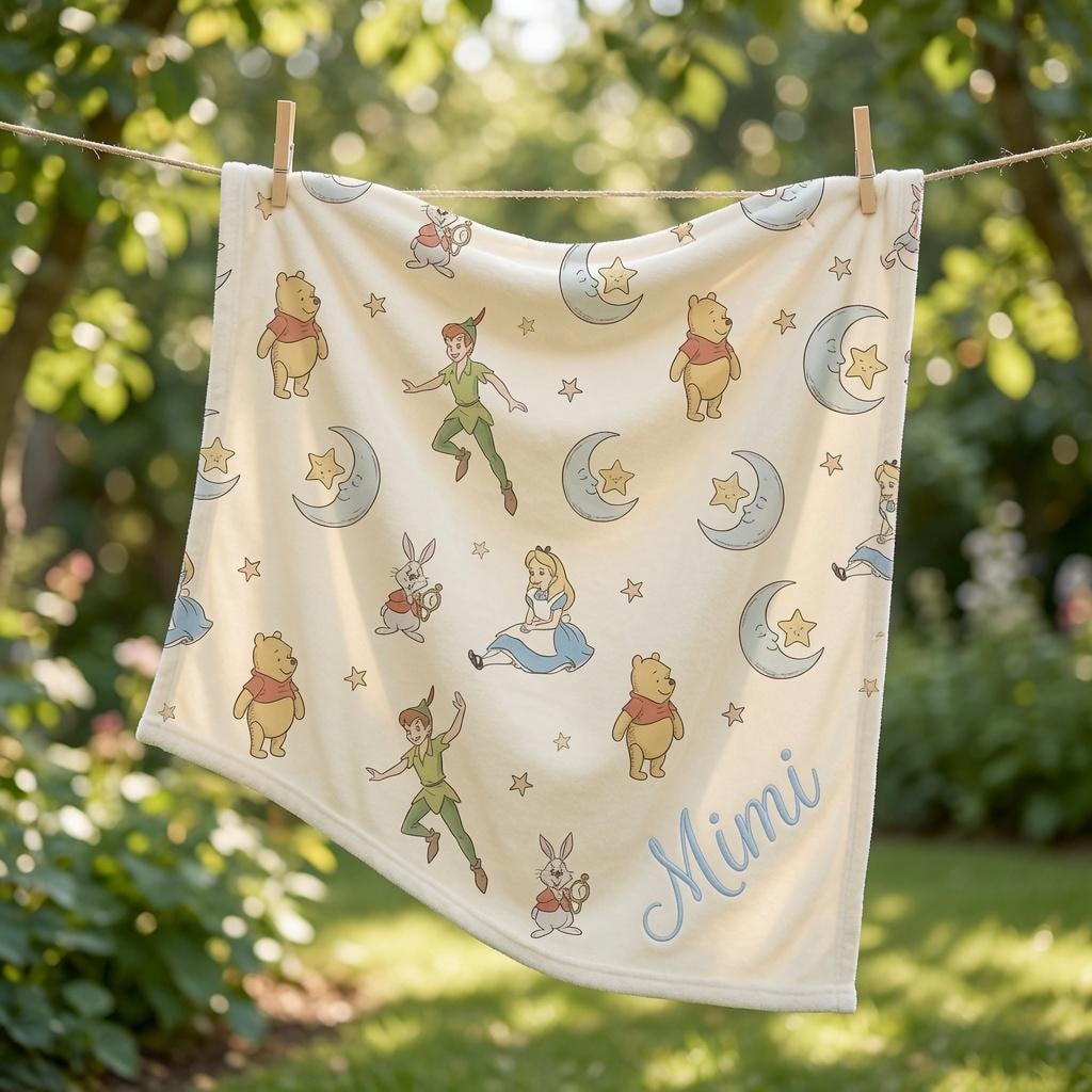 Custom Name Disney Nursery Baby Blanket, Disney Baby Plushy Blanket, Personalized Baby Shower Gift, Nursery Disney Baby Blanket
