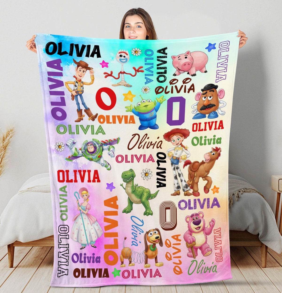 Custom Name Toy Story Blanket, Personalized Toy Story Blanket for Kids Baby, Cute Birthday Gift for Boys Girls, Nursery Decor, Cartoon Toy