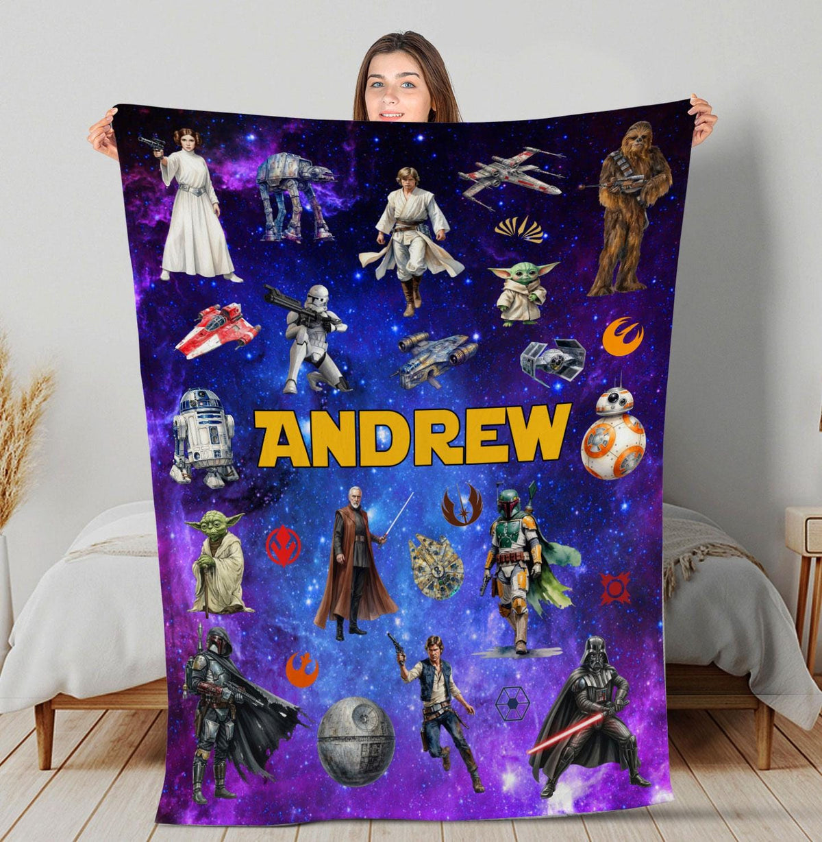 Custom Name DisneyStar Wars Blanket, Personalized Star Wars Blanket for Kids Baby, Star Wars Birthday Blanket, Disney Nursery Decor