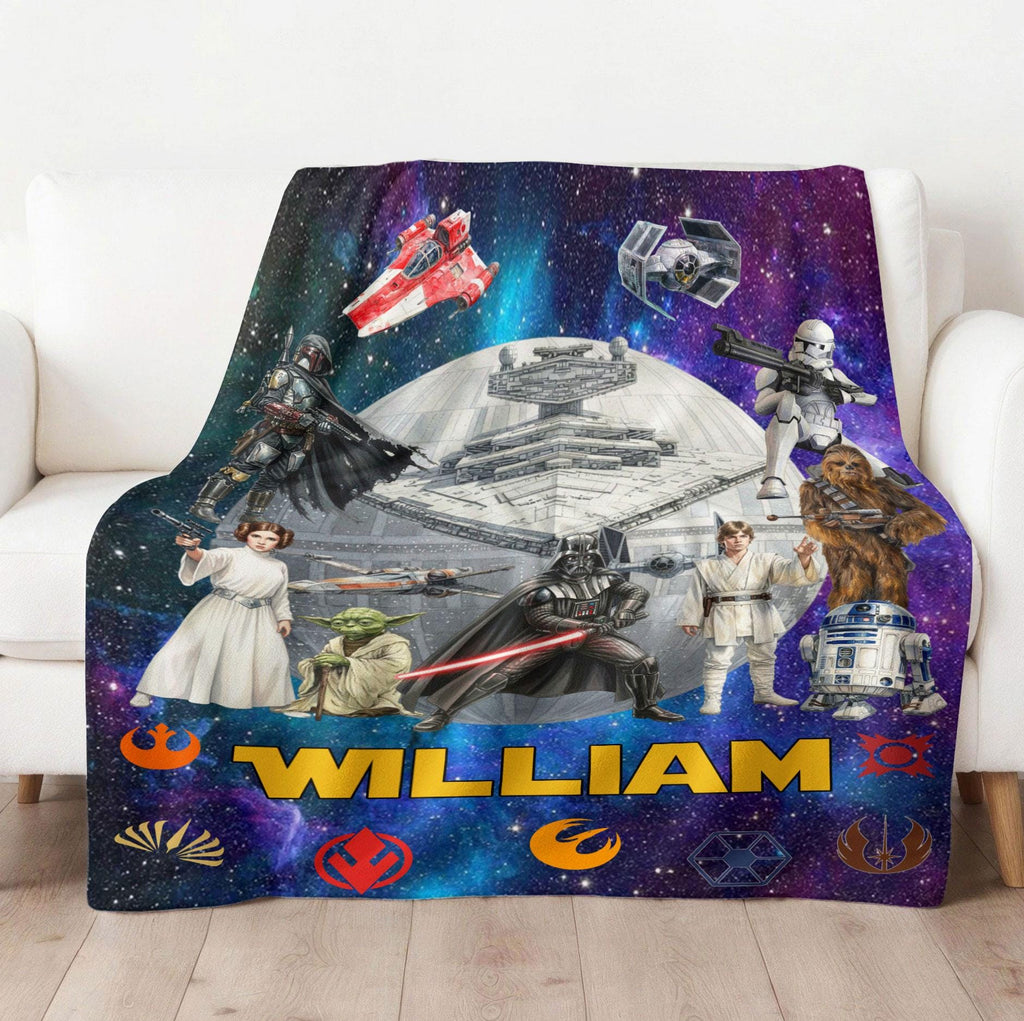 Custom Name Disney Star Wars Blanket, Personalized Star Wars Blanket, Star Wars Birthday Gift, Darth Vader Skywalker Leia, Bedding Decor