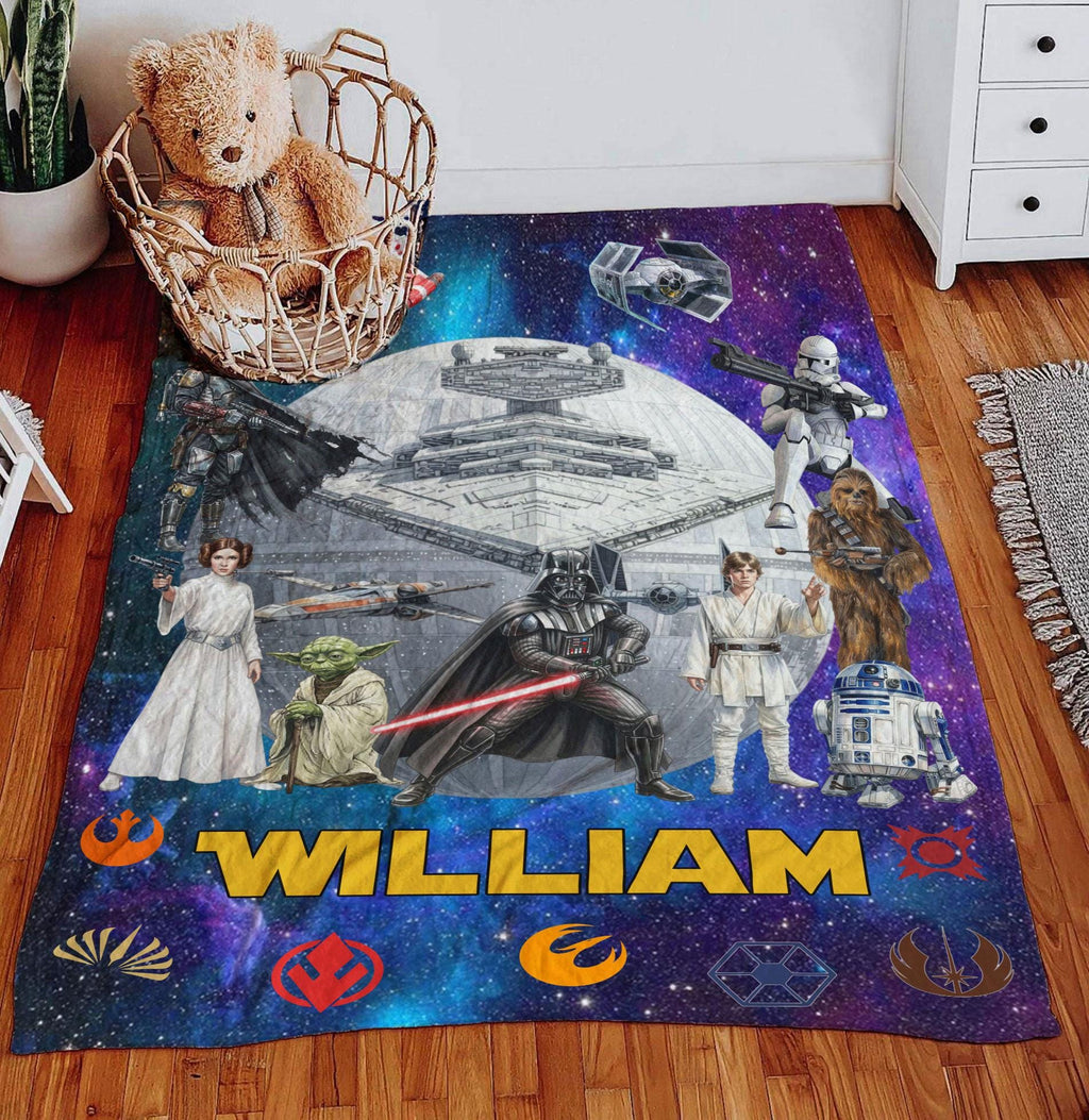 Custom Name Disney Star Wars Blanket, Personalized Star Wars Blanket, Star Wars Birthday Gift, Darth Vader Skywalker Leia, Bedding Decor