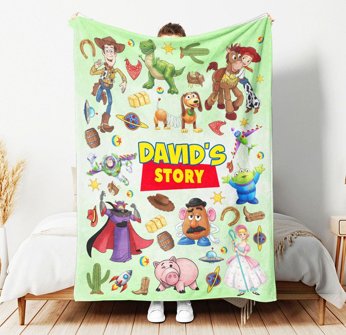 Personalized Toy Story Blanket, Custom Name Disney Toy Story Blanket, Woody Buzz Lightyear Jessie Blanket, Nursery Decor, Cartoon Toy Gift