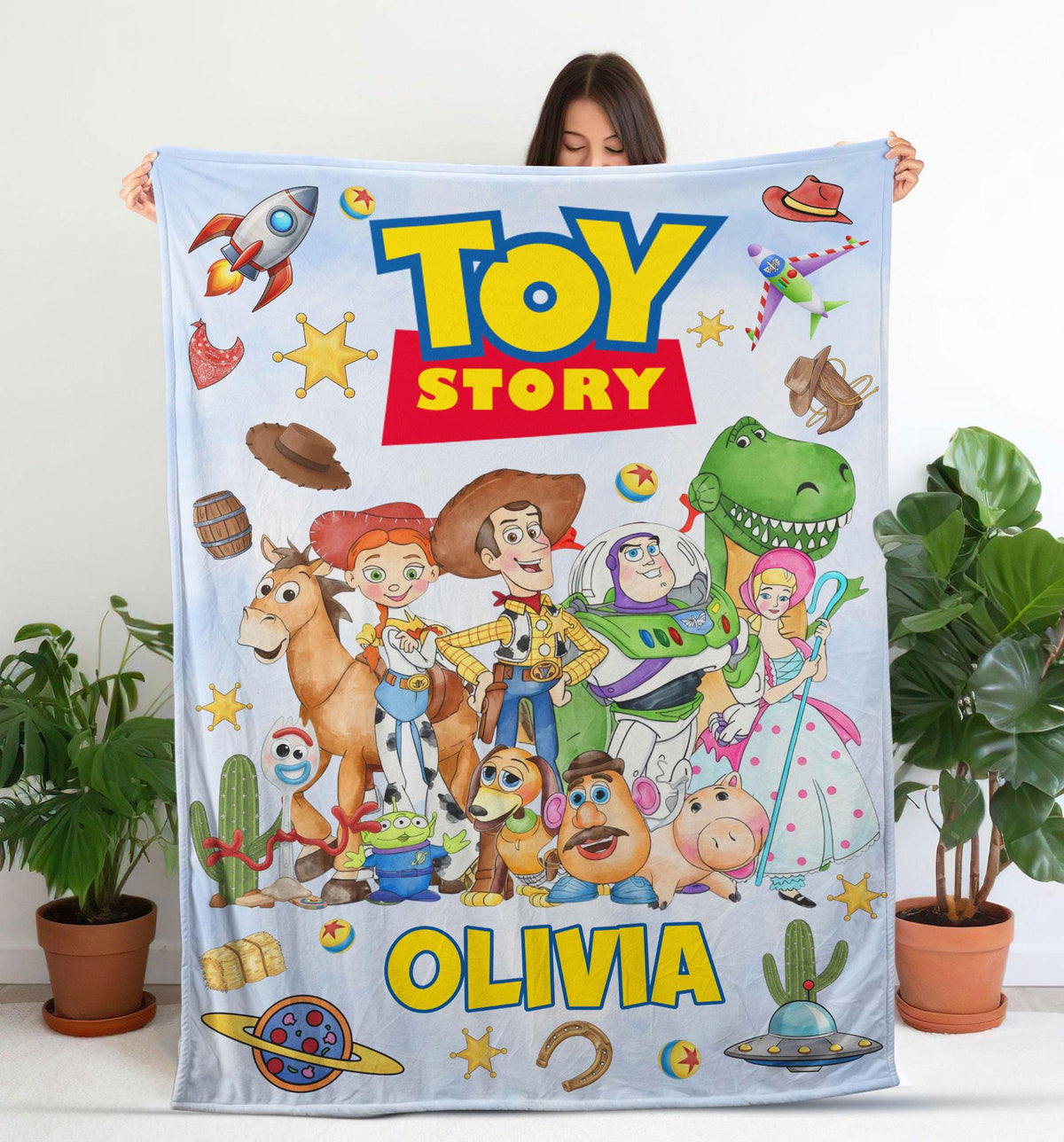 Custom Name Disney Toy Story Blanket, Personalized Toy Story Blanket, Woody Buzz Lightyear Jessie Blanket, Cartoon Toy Gift, Nursery Decor
