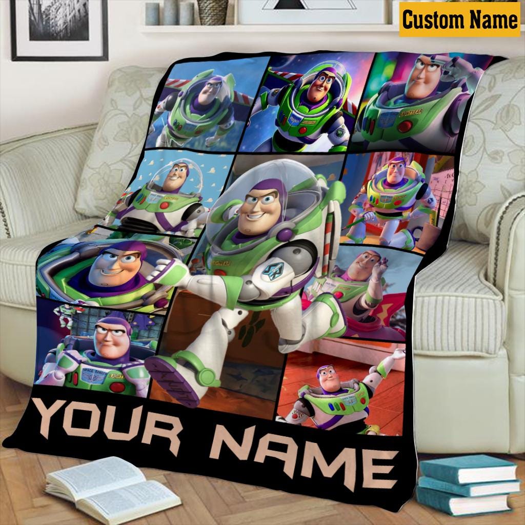 Personalized Buzz Lightyear Toy Story Blanket with Name, Custom Buzz Lightyear Blankets for Kids Baby Boy Girl, Cute Toddler Birthday Gift
