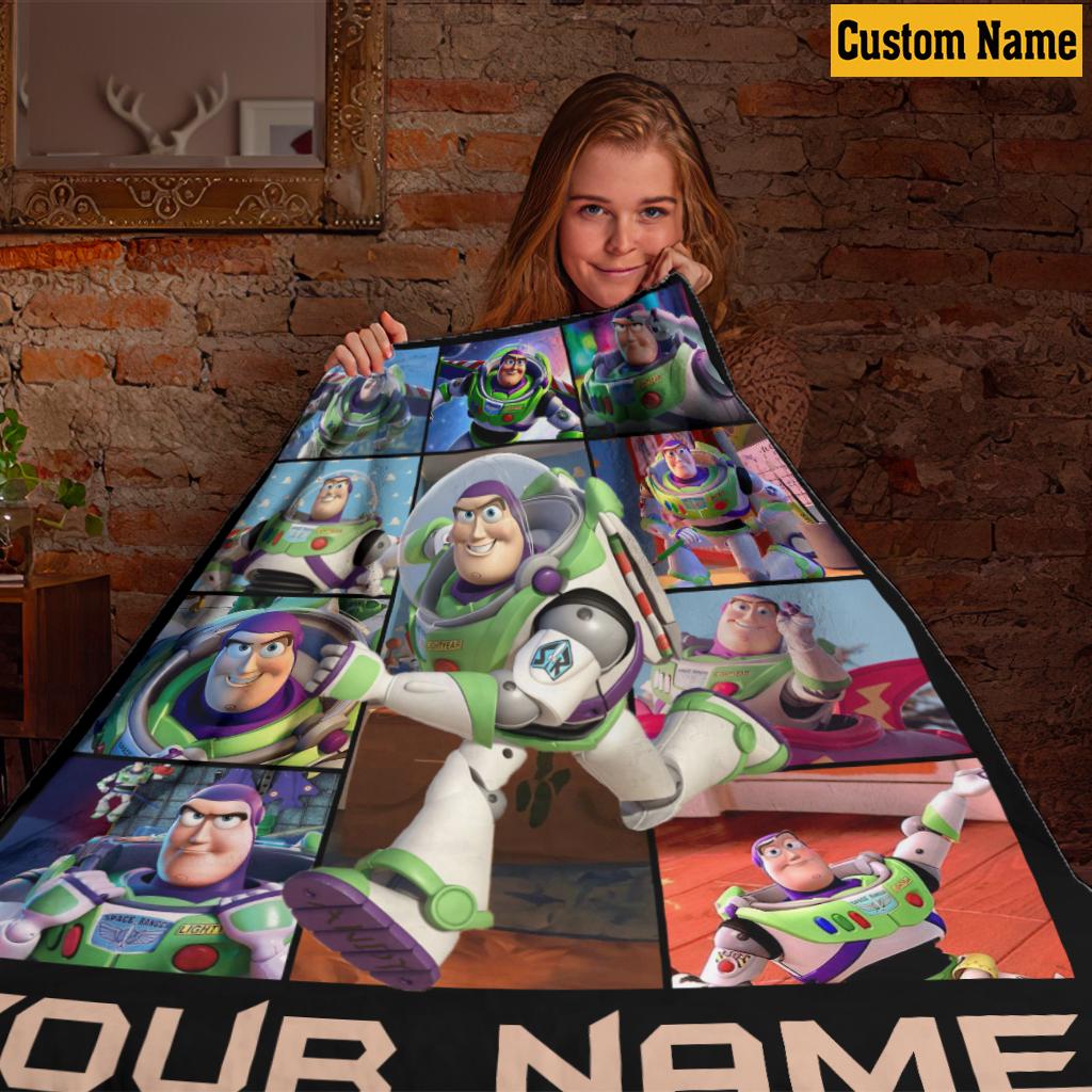 Personalized Buzz Lightyear Toy Story Blanket with Name, Custom Buzz Lightyear Blankets for Kids Baby Boy Girl, Cute Toddler Birthday Gift