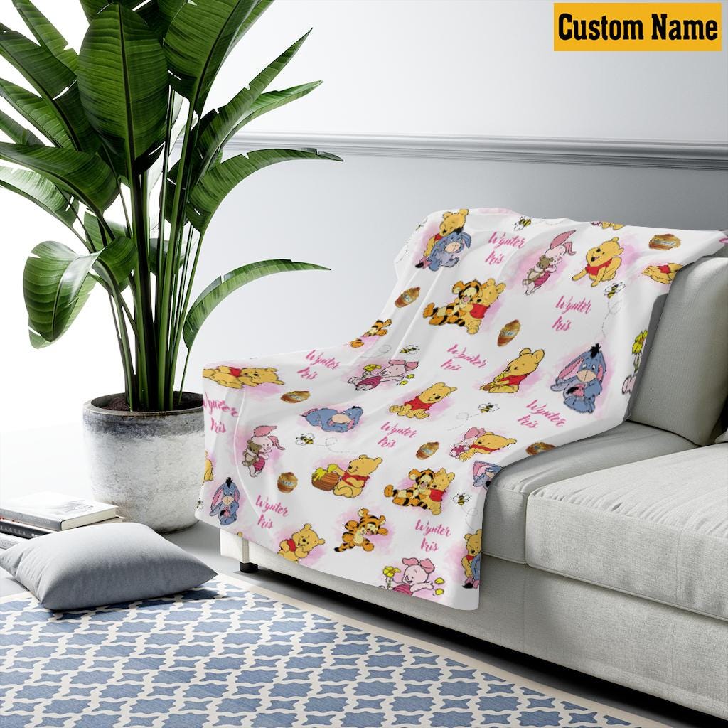 Personalized Winnie the Pooh Baby Blanket, Custom Name Eeyore, Piglet, Tigger , Vintage Pooh and Friends Fleece Blanket, Birthday boy Girl