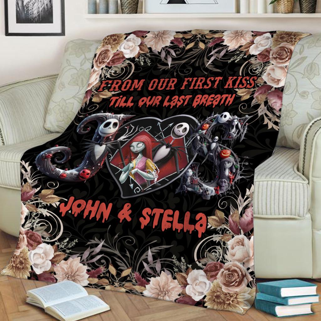 Custom Name Jack Skellington Sally Blanket The Nightmare Before Christmas Blanket Halloween Blanket Gifts For Him, Lover Christmas Decor
