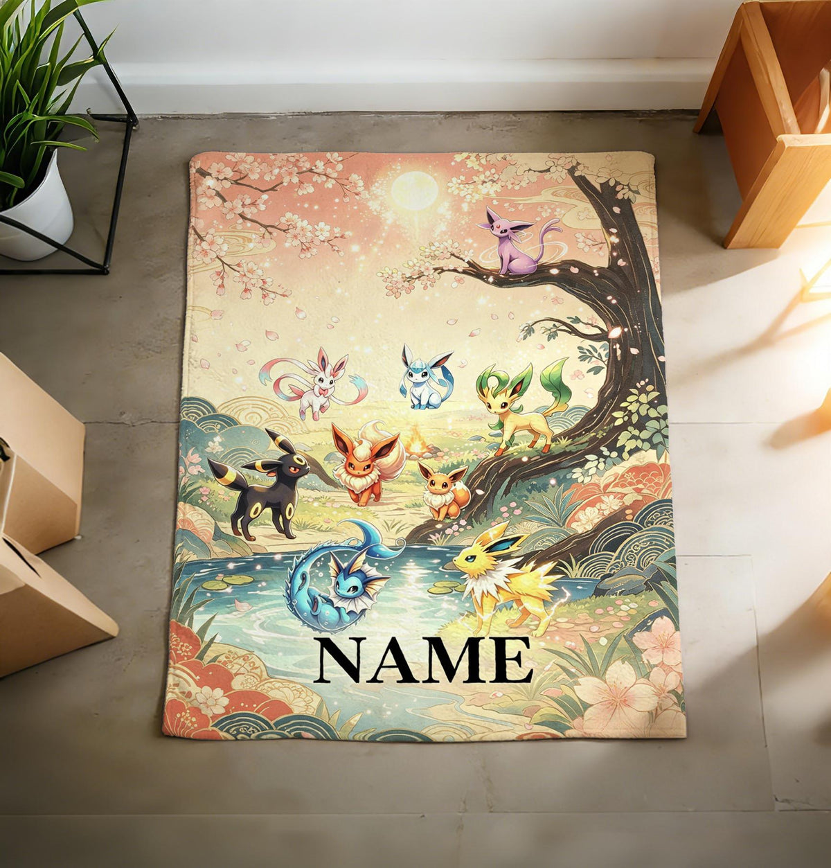 Personalized Eevee Evolutions Blanket Soft Throw, Custom Name Pokemon Fan Birthday Gift