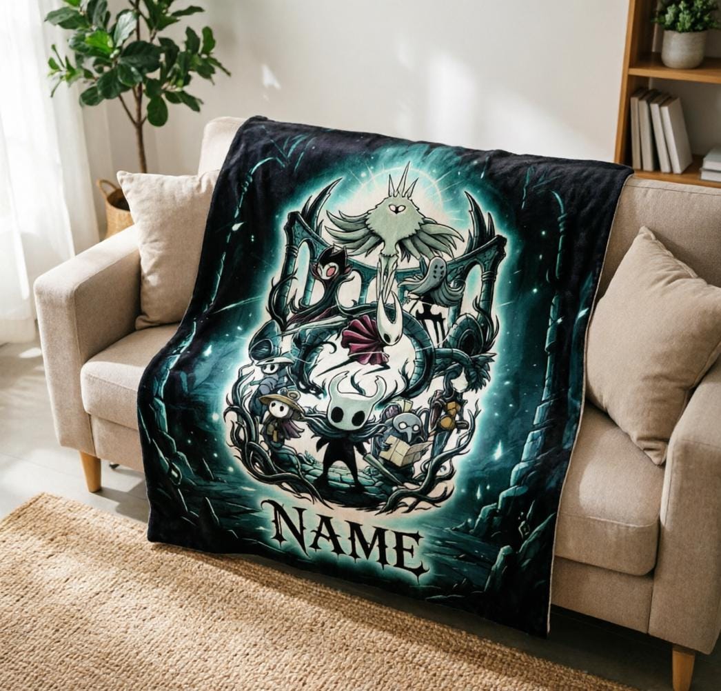 Personalized Hollow Knight Group Fleece Blanket, Custom Name Throw, Gamer Gift