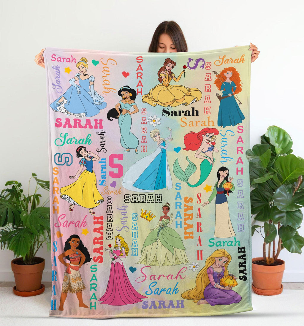 Custom Name Disney Princess Blanket, Personalized Disney Princess Blanket, Princess Character, Disney Blanket for Kid, Baby Shower Gift